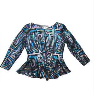 Retro Festival Disco Top Metallic Abstract Geometric Pattern Prophecy Size 16